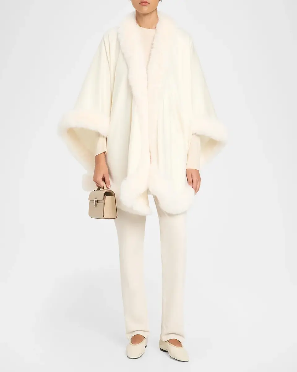 Sofia Cashmere Cashmere Cape With Faux Fur Trim | Thumbnail 2