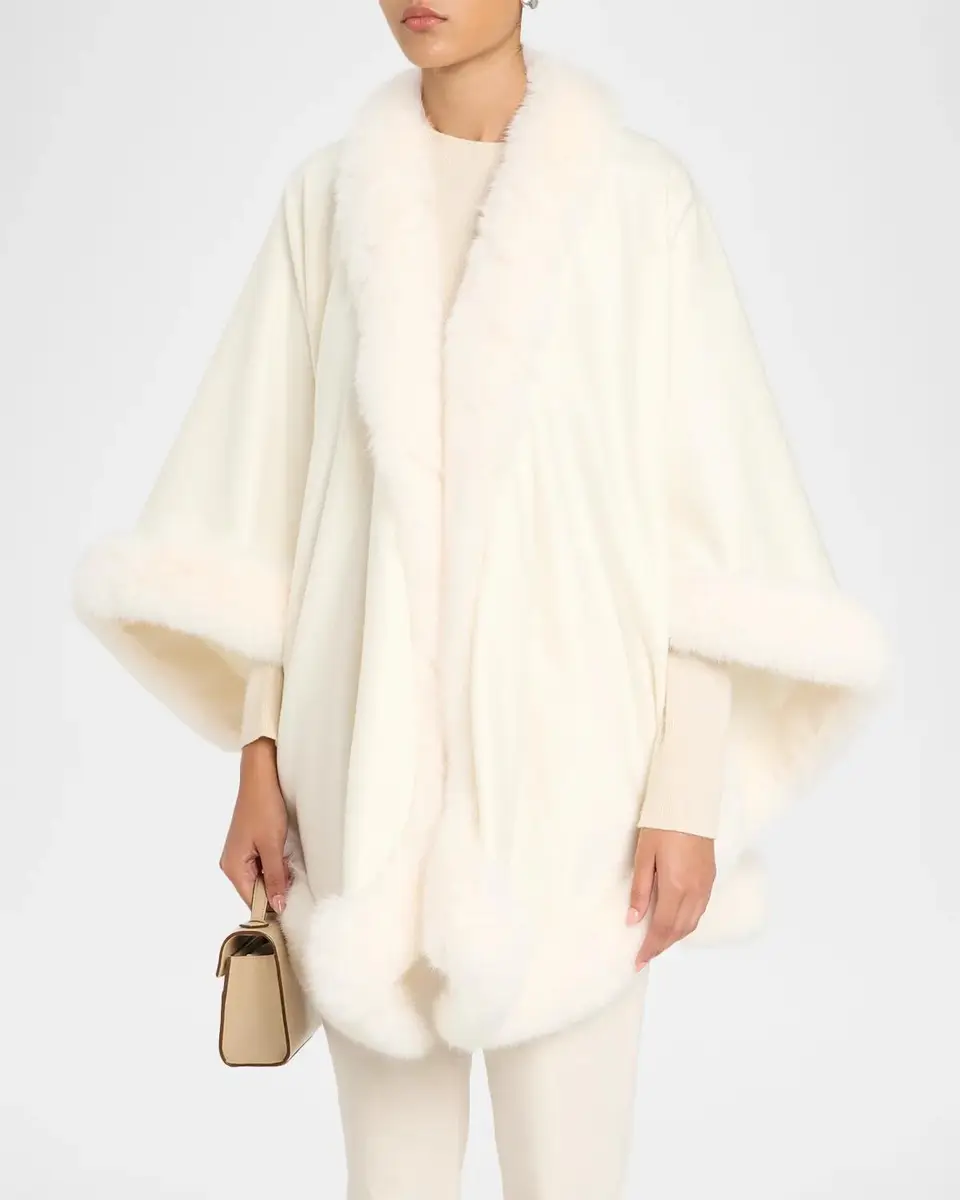 Sofia Cashmere Cashmere Cape With Faux Fur Trim | Thumbnail 4