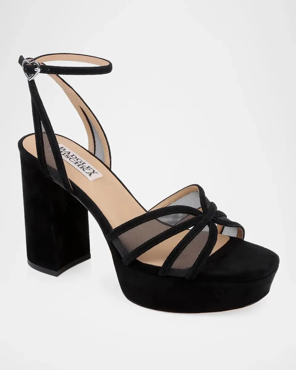 BADGLEY MISCHKA Yohana 100MM Satin & Mesh Sandals | Thumbnail 2 BADGLEY MISCHKA Yohana 100MM Satin & Mesh Sandals | Thumbnail 2
