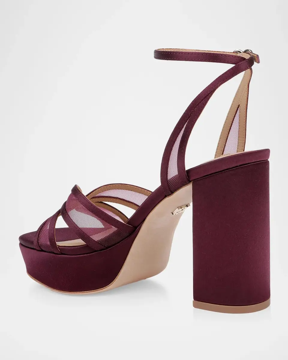 BADGLEY MISCHKA Yohana 100MM Satin & Mesh Sandals | Thumbnail 3 BADGLEY MISCHKA Yohana 100MM Satin & Mesh Sandals | Thumbnail 3