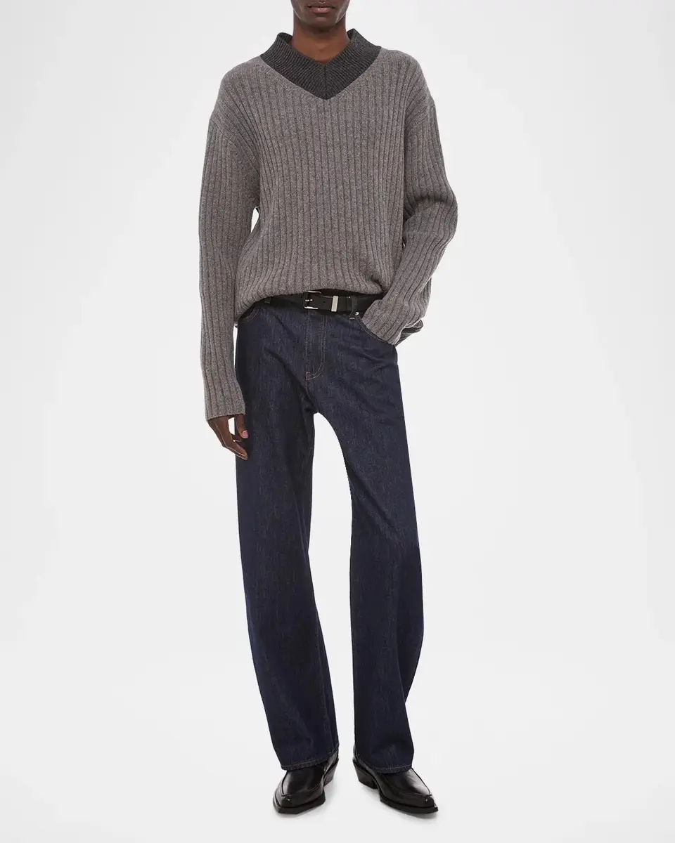Helmut Lang Men's Contrast V-Neck Wool Sweater | Thumbnail 4