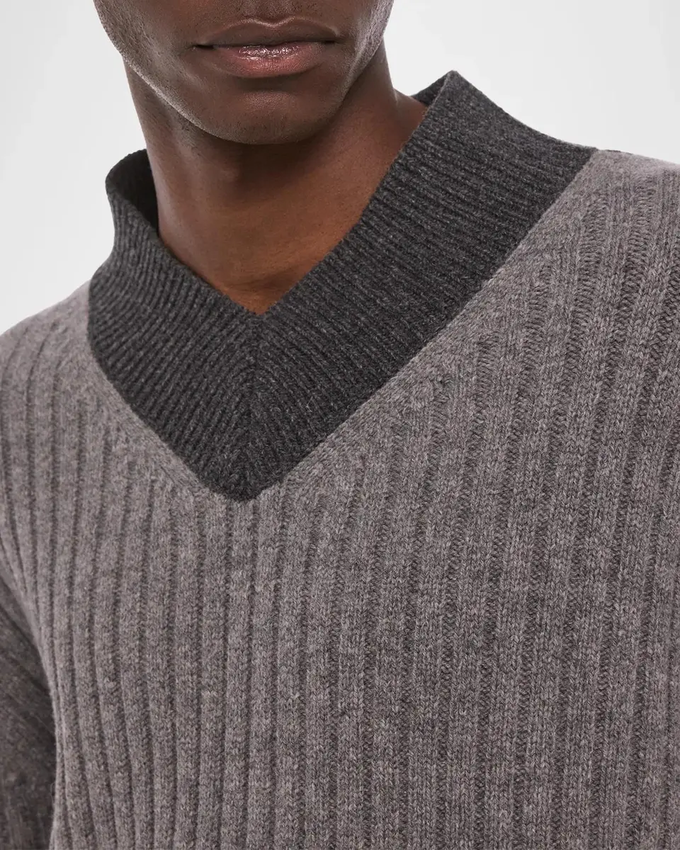 Helmut Lang Men's Contrast V-Neck Wool Sweater | Thumbnail 5