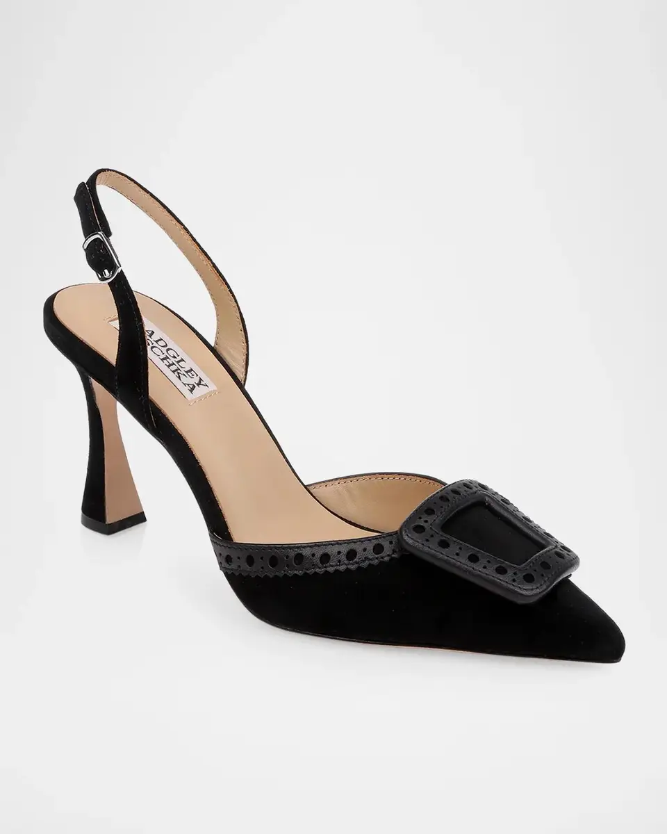 BADGLEY MISCHKA 85mm Yanira Suede Buckle Slingback Pumps | Thumbnail 2 BADGLEY MISCHKA 85mm Yanira Suede Buckle Slingback Pumps | Thumbnail 2