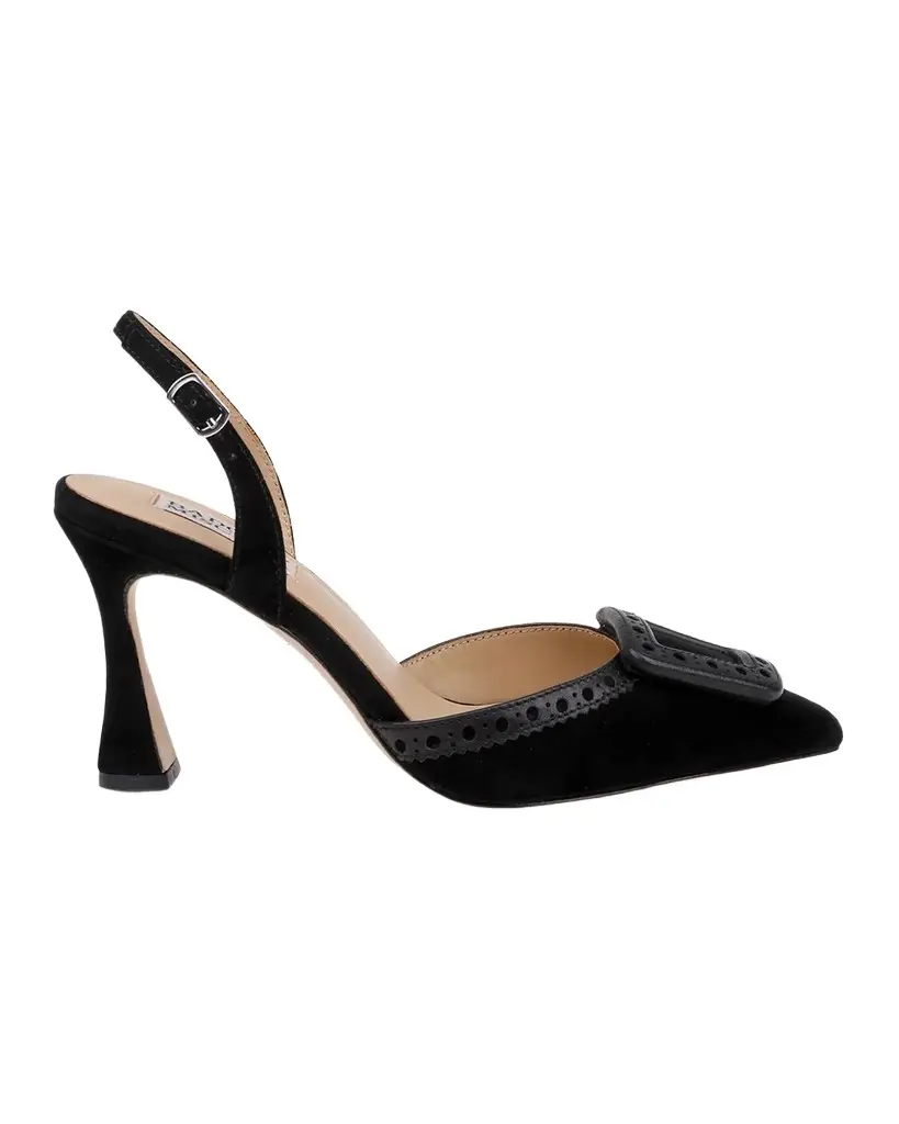 BADGLEY MISCHKA 85mm Yanira Suede Buckle Slingback Pumps