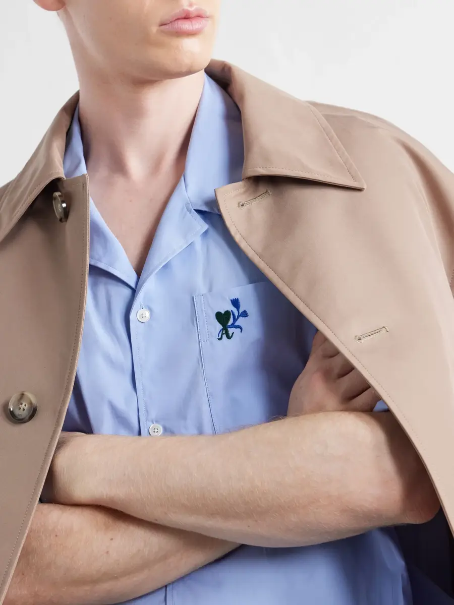 AMI PARIS Logo-Embroidered Cotton-Poplin Shirt - Men | Thumbnail 5