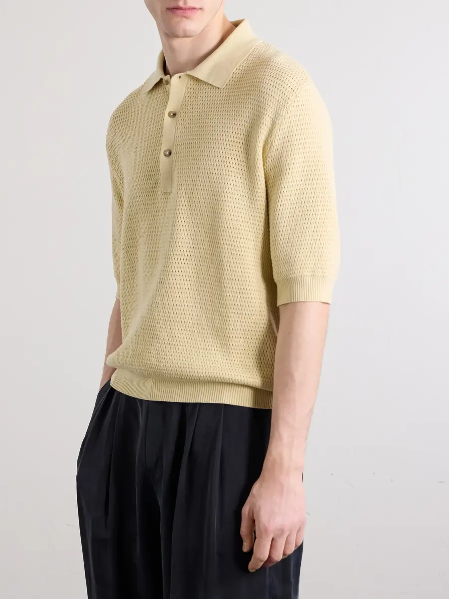 De Bonne Facture Honeycomb-Knit Cotton Polo Shirt - Men | Thumbnail 3
