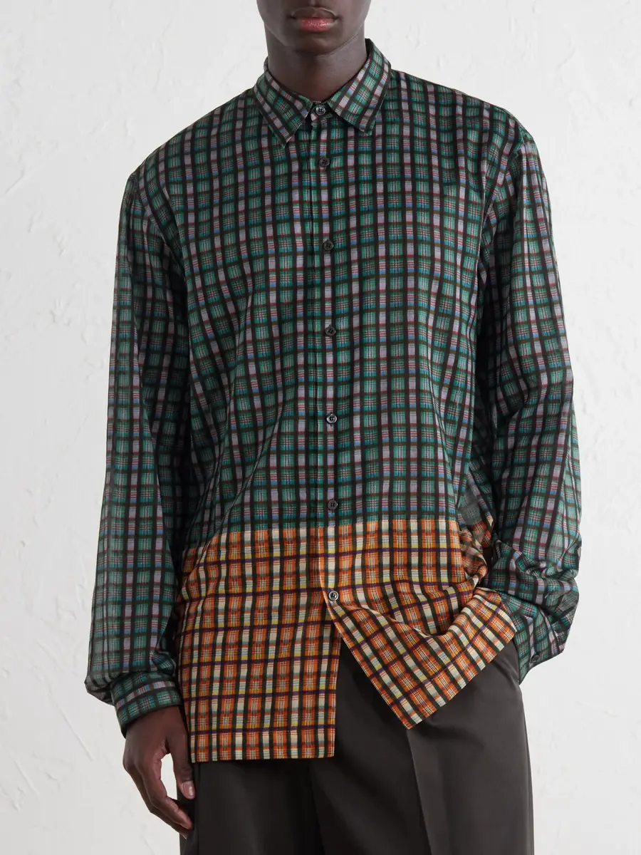 Dries Van Noten Panelled Checked Cotton-Voile Shirt - Men | Thumbnail 3 Dries Van Noten Panelled Checked Cotton-Voile Shirt - Men | Thumbnail 3
