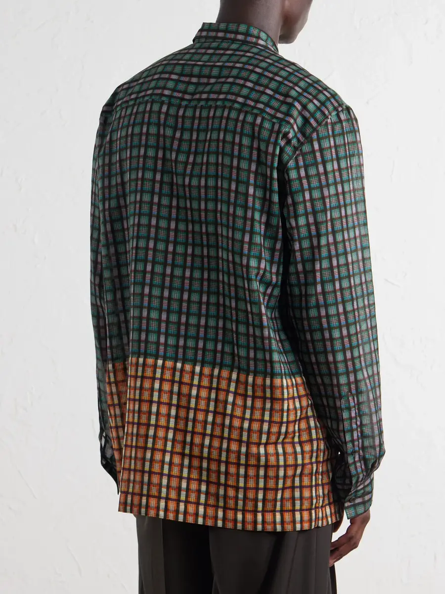 Dries Van Noten Panelled Checked Cotton-Voile Shirt - Men | Thumbnail 4 Dries Van Noten Panelled Checked Cotton-Voile Shirt - Men | Thumbnail 4