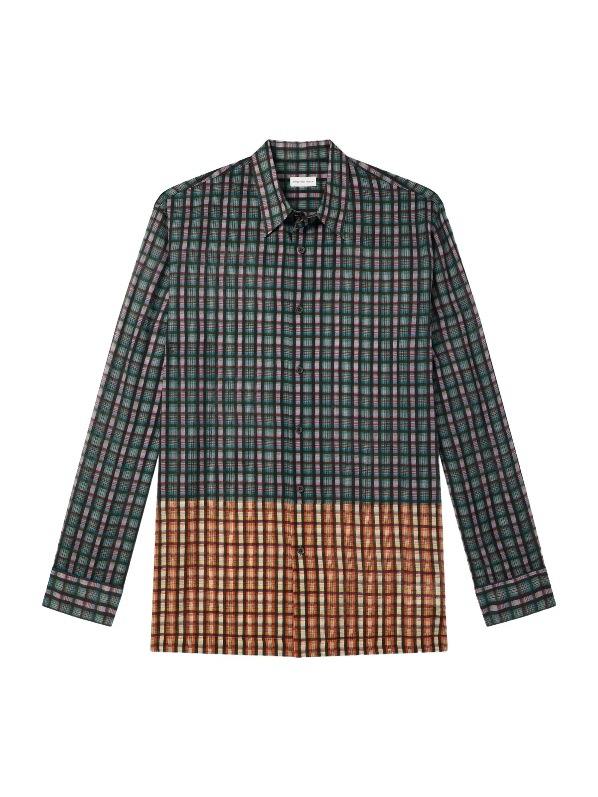 Panelled Checked Cotton-Voile Shirt - Men Panelled Checked Cotton-Voile Shirt - Men