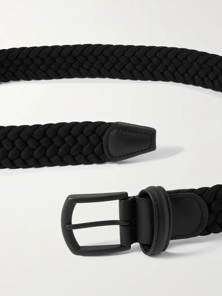 Anderson's 3.5cm Leather-Trimmed Woven Elastic Belt - Men | Thumbnail 2