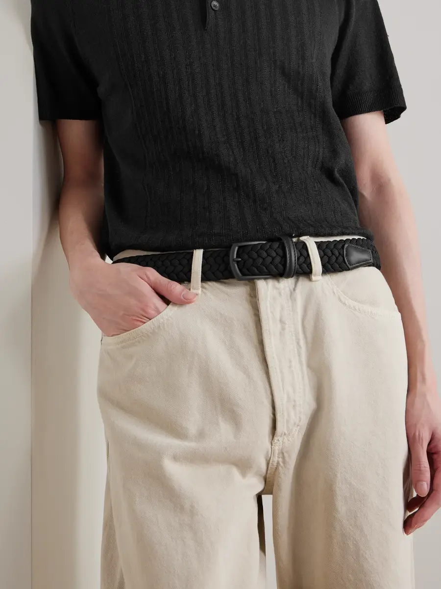 Anderson's 3.5cm Leather-Trimmed Woven Elastic Belt - Men | Thumbnail 3