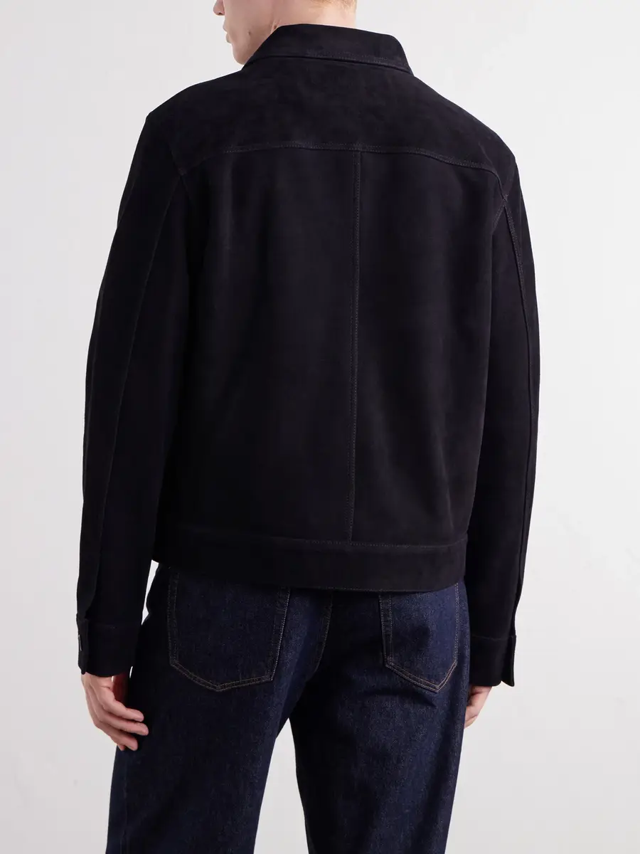 AMI PARIS Logo-Embossed Suede Jacket - Men | Thumbnail 4