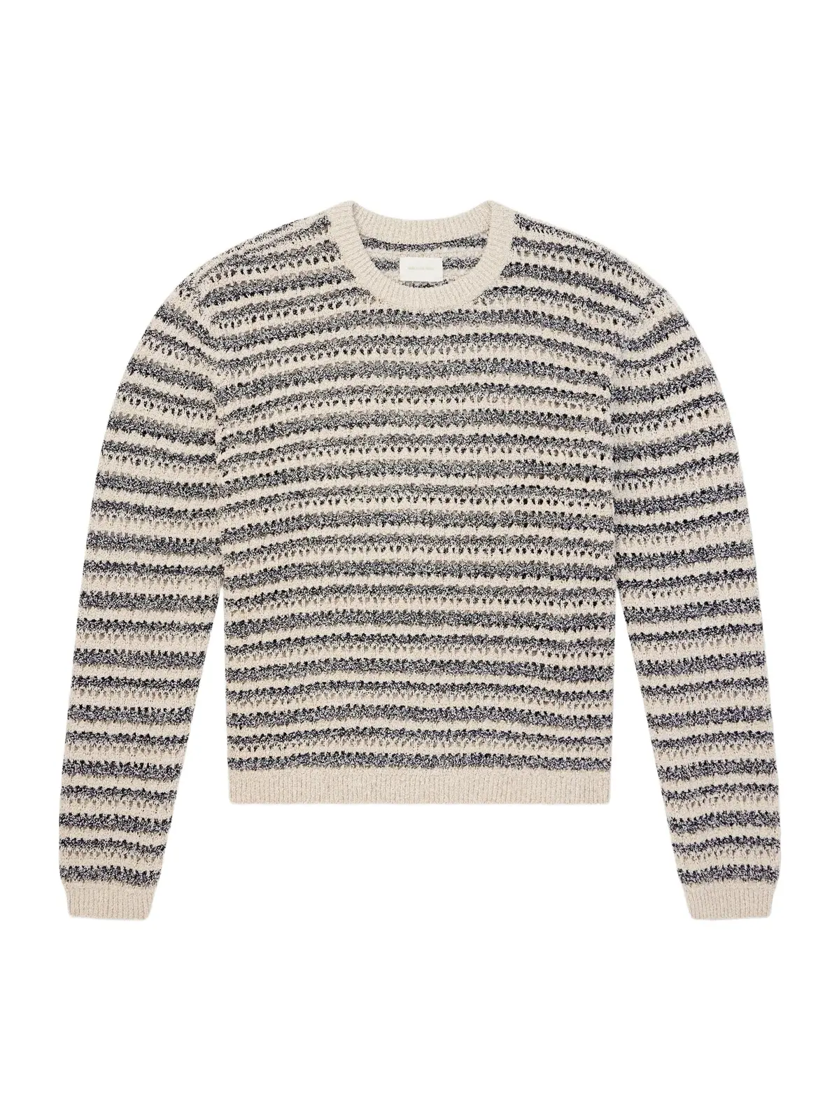 Striped Open-Knit Cotton-Blend Sweater - Men Striped Open-Knit Cotton-Blend Sweater - Men