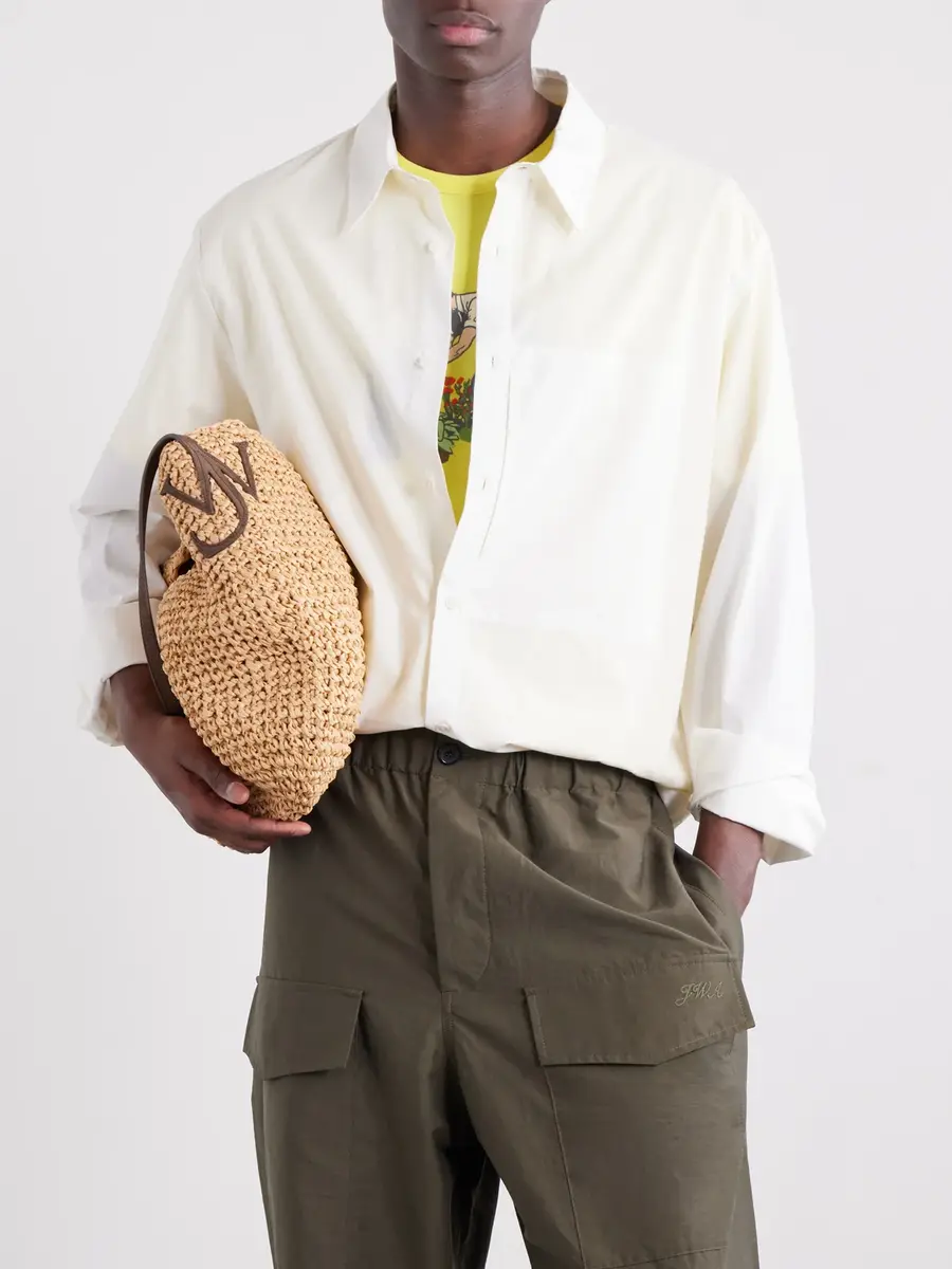 JW Anderson Bulb Leather-Trimmed Raffia Tote Bag - Men | Thumbnail 3