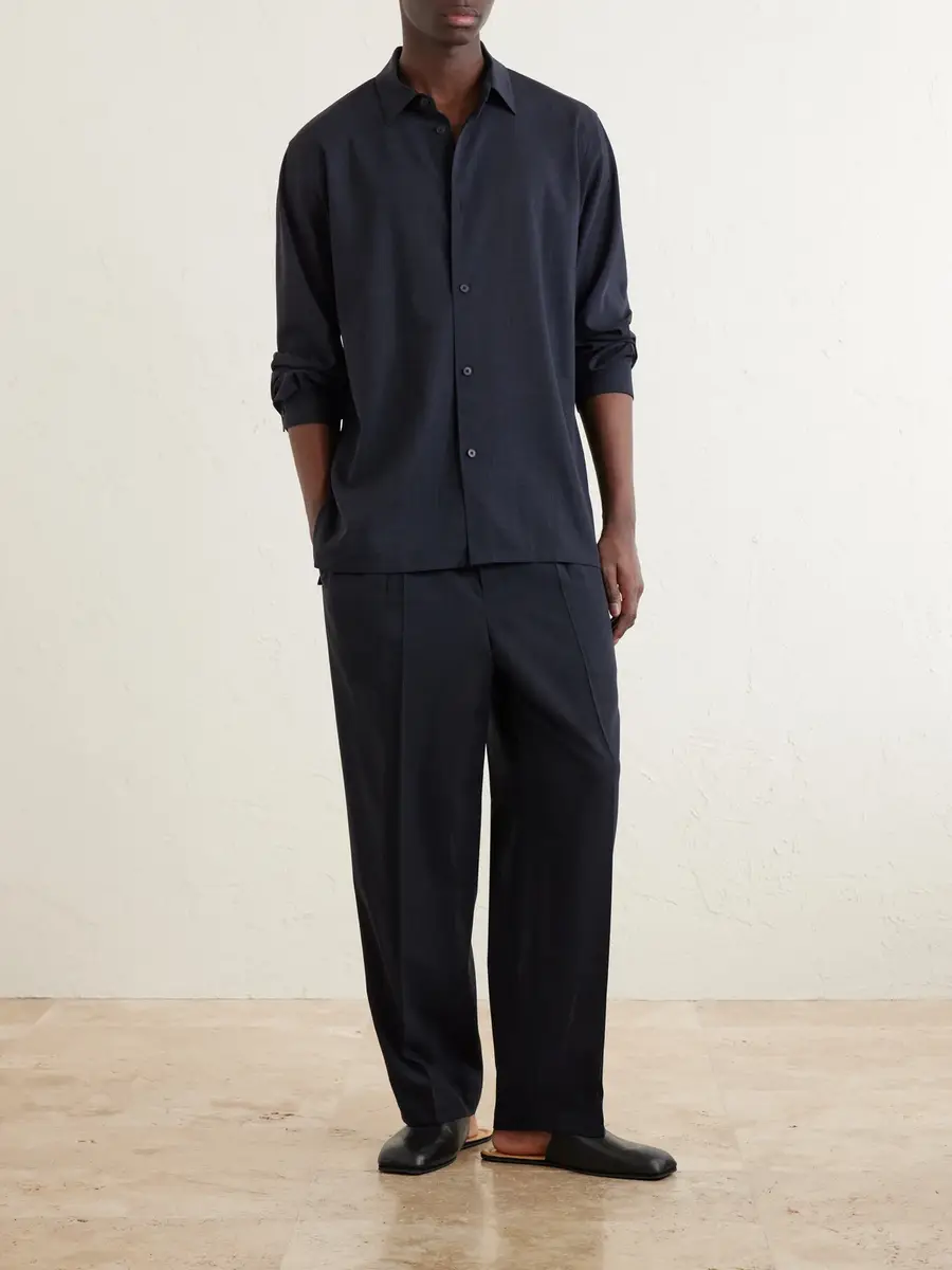 ATON Straight-Leg Pleated Wool-Gauze Trousers - Men | Thumbnail 2 ATON Straight-Leg Pleated Wool-Gauze Trousers - Men | Thumbnail 2