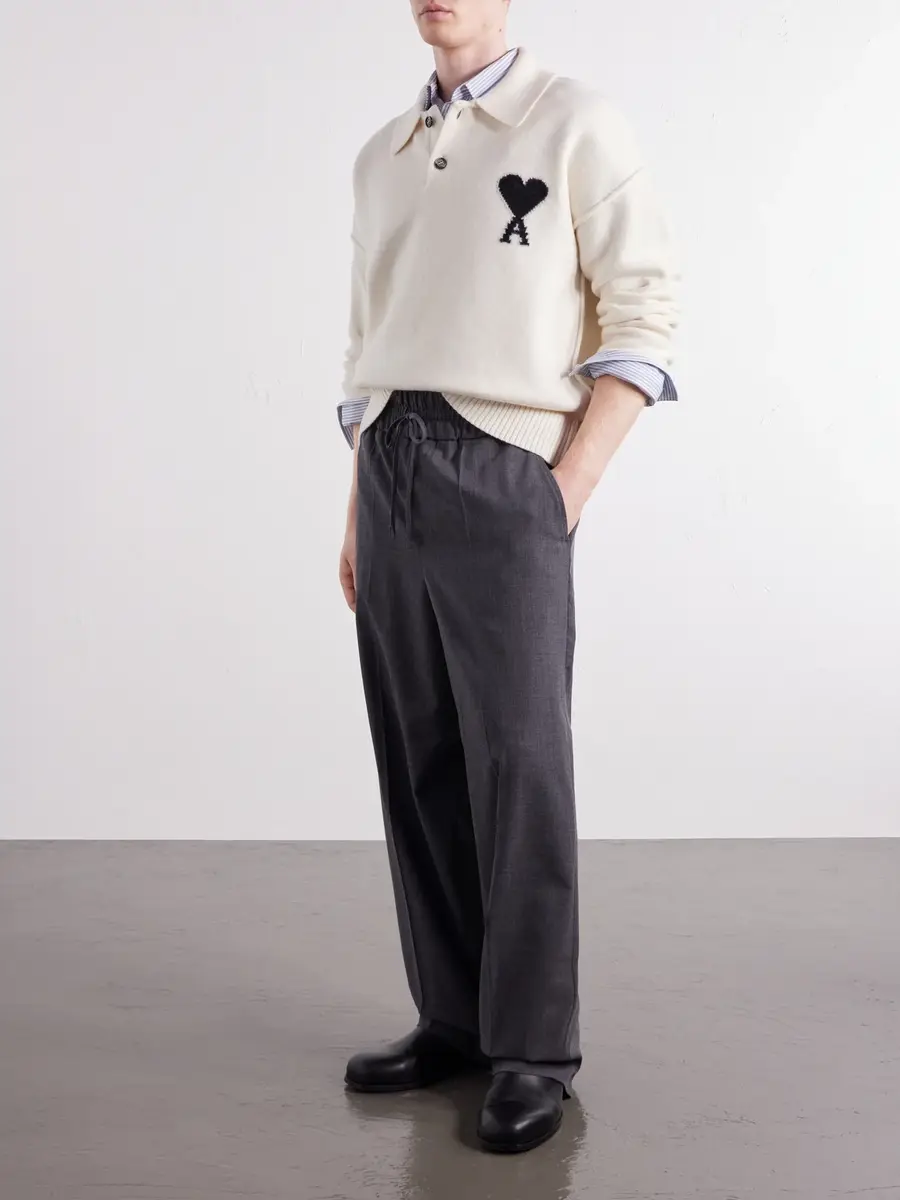 AMI PARIS Logo-Intarsia Wool Polo Sweater - Men | Thumbnail 2 AMI PARIS Logo-Intarsia Wool Polo Sweater - Men | Thumbnail 2