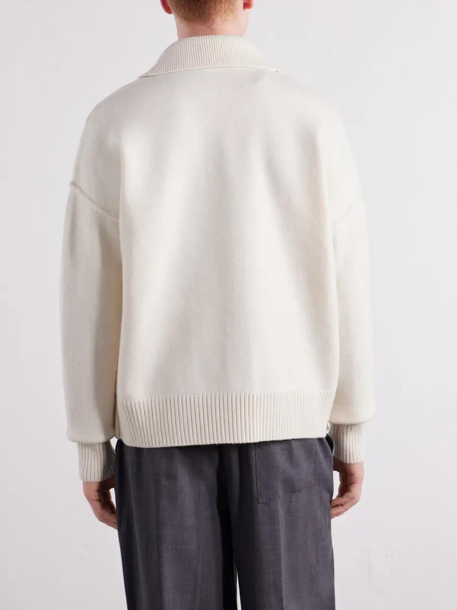 AMI PARIS Logo-Intarsia Wool Polo Sweater - Men | Thumbnail 4 AMI PARIS Logo-Intarsia Wool Polo Sweater - Men | Thumbnail 4