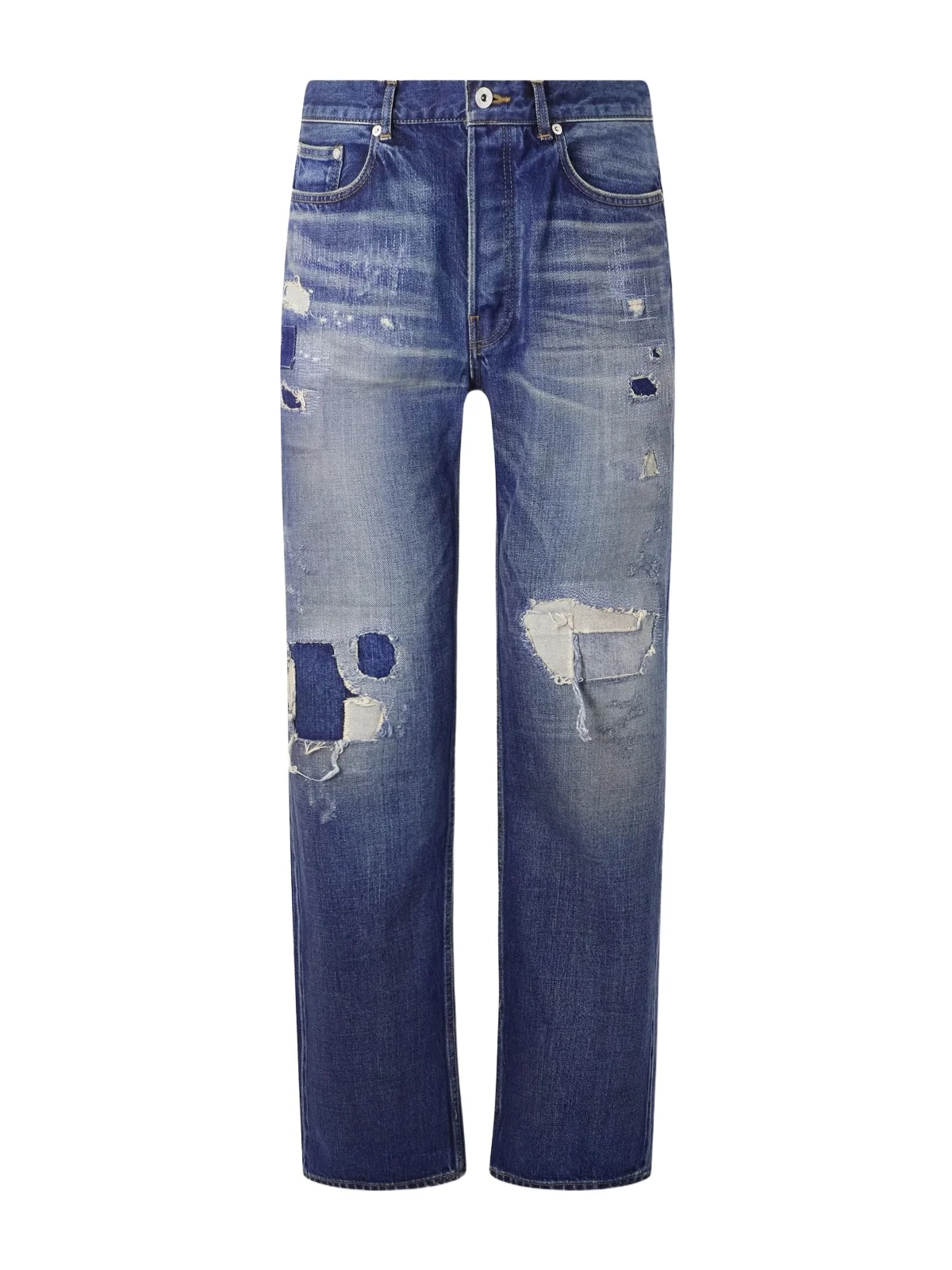 Straight-Leg Distressed Patchwork Jeans - Men