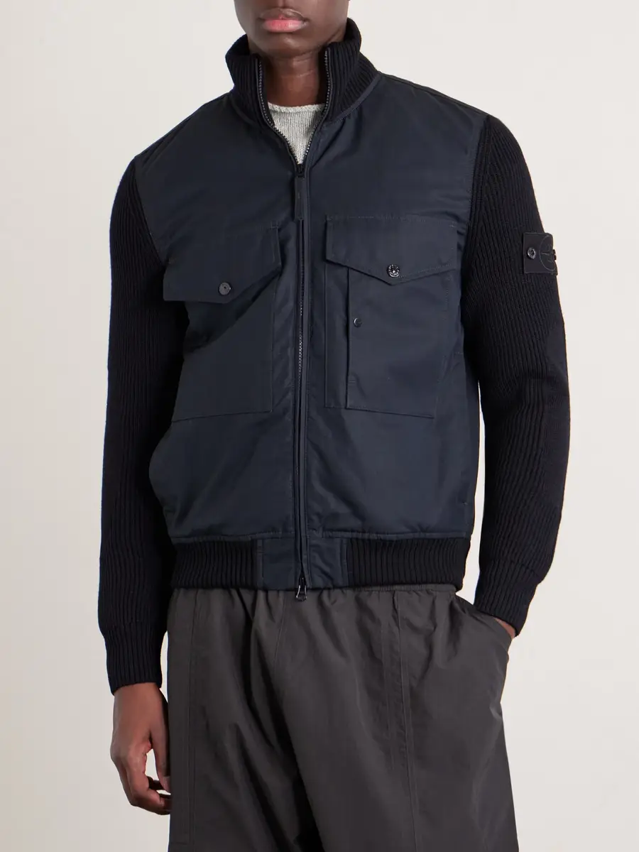 Stone Island GHOST Hybrid Cotton-Canvas and Ribbed Virgin Wool Bomber Jacket - Men | Thumbnail 3 Stone Island GHOST Hybrid Cotton-Canvas and Ribbed Virgin Wool Bomber Jacket - Men | Thumbnail 3