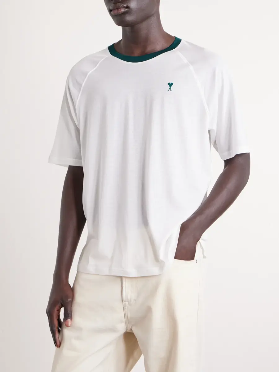 AMI PARIS Logo-Embroidered Cotton-Jersey T-Shirt - Men | Thumbnail 3 AMI PARIS Logo-Embroidered Cotton-Jersey T-Shirt - Men | Thumbnail 3