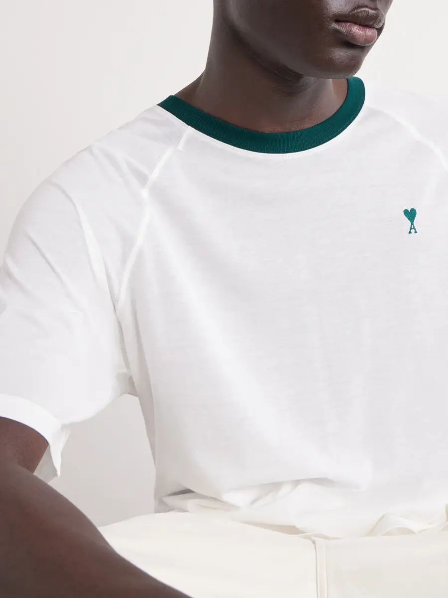 AMI PARIS Logo-Embroidered Cotton-Jersey T-Shirt - Men | Thumbnail 5 AMI PARIS Logo-Embroidered Cotton-Jersey T-Shirt - Men | Thumbnail 5