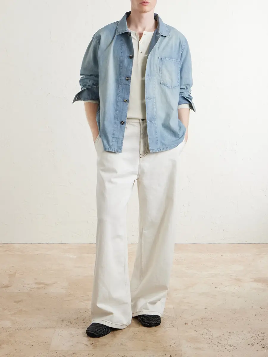 JW Anderson Slant Logo-Appliquéd Panelled Denim Shirt - Men | Thumbnail 2 JW Anderson Slant Logo-Appliquéd Panelled Denim Shirt - Men | Thumbnail 2