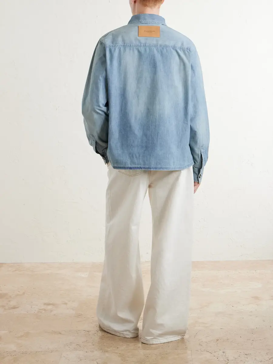 JW Anderson Slant Logo-Appliquéd Panelled Denim Shirt - Men | Thumbnail 4 JW Anderson Slant Logo-Appliquéd Panelled Denim Shirt - Men | Thumbnail 4