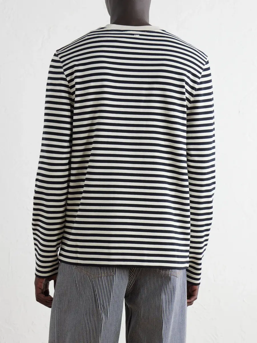 AMI PARIS Logo-Embroidered Striped Cotton-Jersey T-Shirt - Men | Thumbnail 4