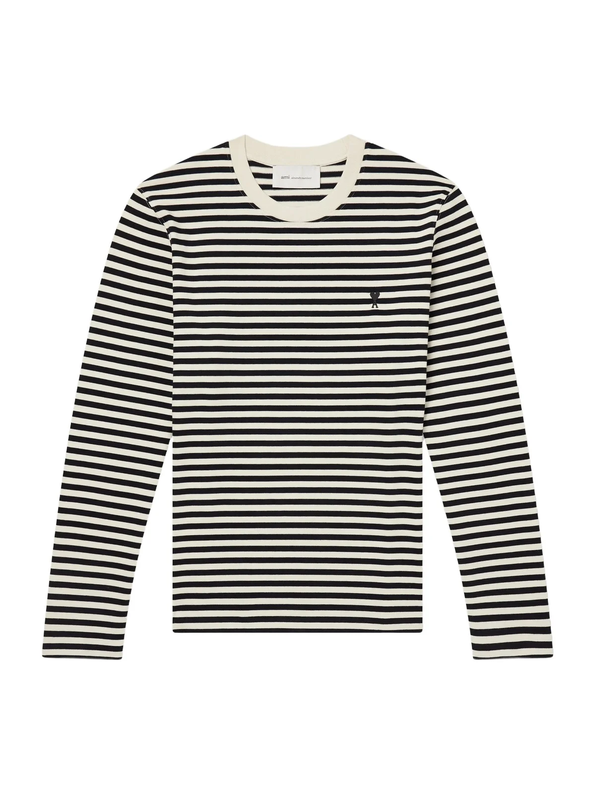 AMI PARIS Logo-Embroidered Striped Cotton-Jersey T-Shirt - Men