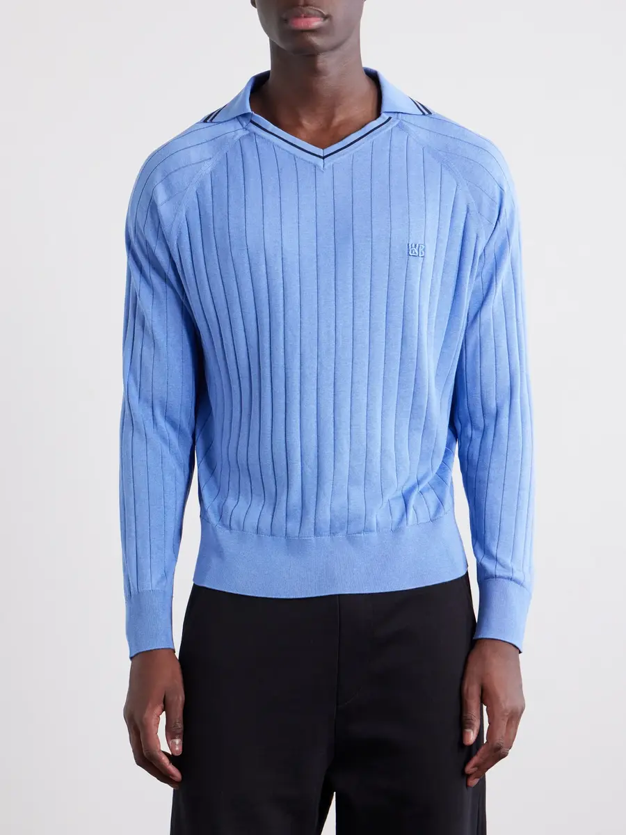 Wales Bonner Roots Logo-Embroidered Knitted Polo Shirt - Men | Thumbnail 3 Wales Bonner Roots Logo-Embroidered Knitted Polo Shirt - Men | Thumbnail 3