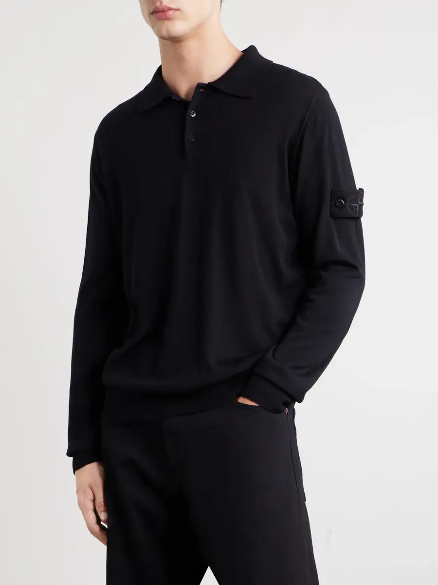 Stone Island STONE ISLAND GHOST Knitted Light Pure RWS Wool Polo Sweater - Men | Thumbnail 3