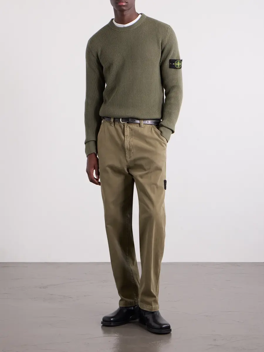 Stone Island Logo-Appliquéd Straight-Leg Old-Effect Garment-Dyed Organic Panama Cotton Trousers - Men | Thumbnail 2 Stone Island Logo-Appliquéd Straight-Leg Old-Effect Garment-Dyed Organic Panama Cotton Trousers - Men | Thumbnail 2