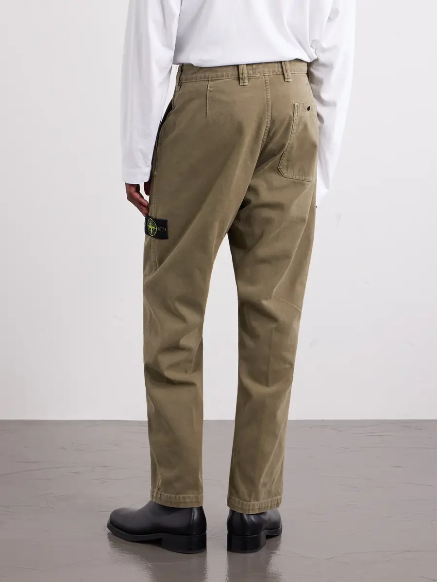 Stone Island Logo-Appliquéd Straight-Leg Old-Effect Garment-Dyed Organic Panama Cotton Trousers - Men | Thumbnail 4 Stone Island Logo-Appliquéd Straight-Leg Old-Effect Garment-Dyed Organic Panama Cotton Trousers - Men | Thumbnail 4