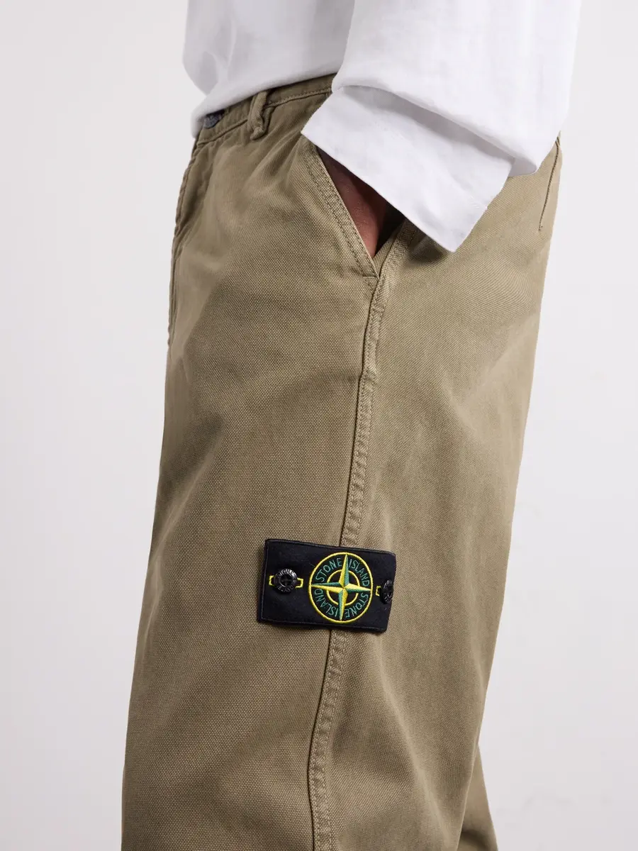 Stone Island Logo-Appliquéd Straight-Leg Old-Effect Garment-Dyed Organic Panama Cotton Trousers - Men | Thumbnail 5 Stone Island Logo-Appliquéd Straight-Leg Old-Effect Garment-Dyed Organic Panama Cotton Trousers - Men | Thumbnail 5
