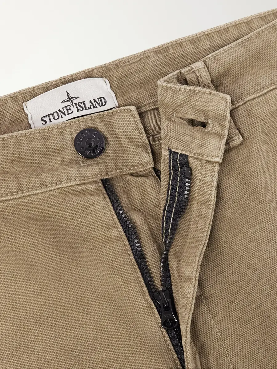 Stone Island Logo-Appliquéd Straight-Leg Old-Effect Garment-Dyed Organic Panama Cotton Trousers - Men | Thumbnail 6 Stone Island Logo-Appliquéd Straight-Leg Old-Effect Garment-Dyed Organic Panama Cotton Trousers - Men | Thumbnail 6