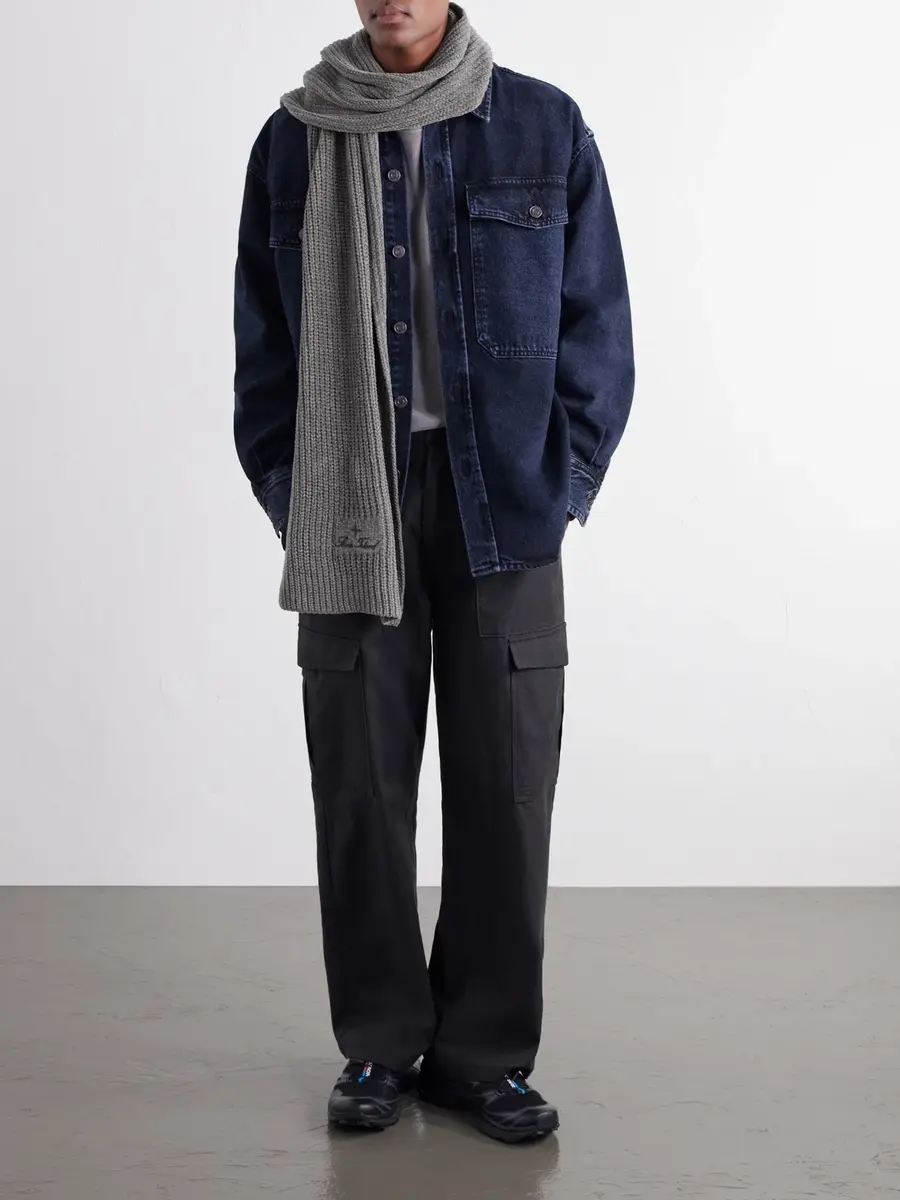 Stone Island Logo-Embroidered Mouliné Cotton-Chenille Scarf - Men | Thumbnail 3