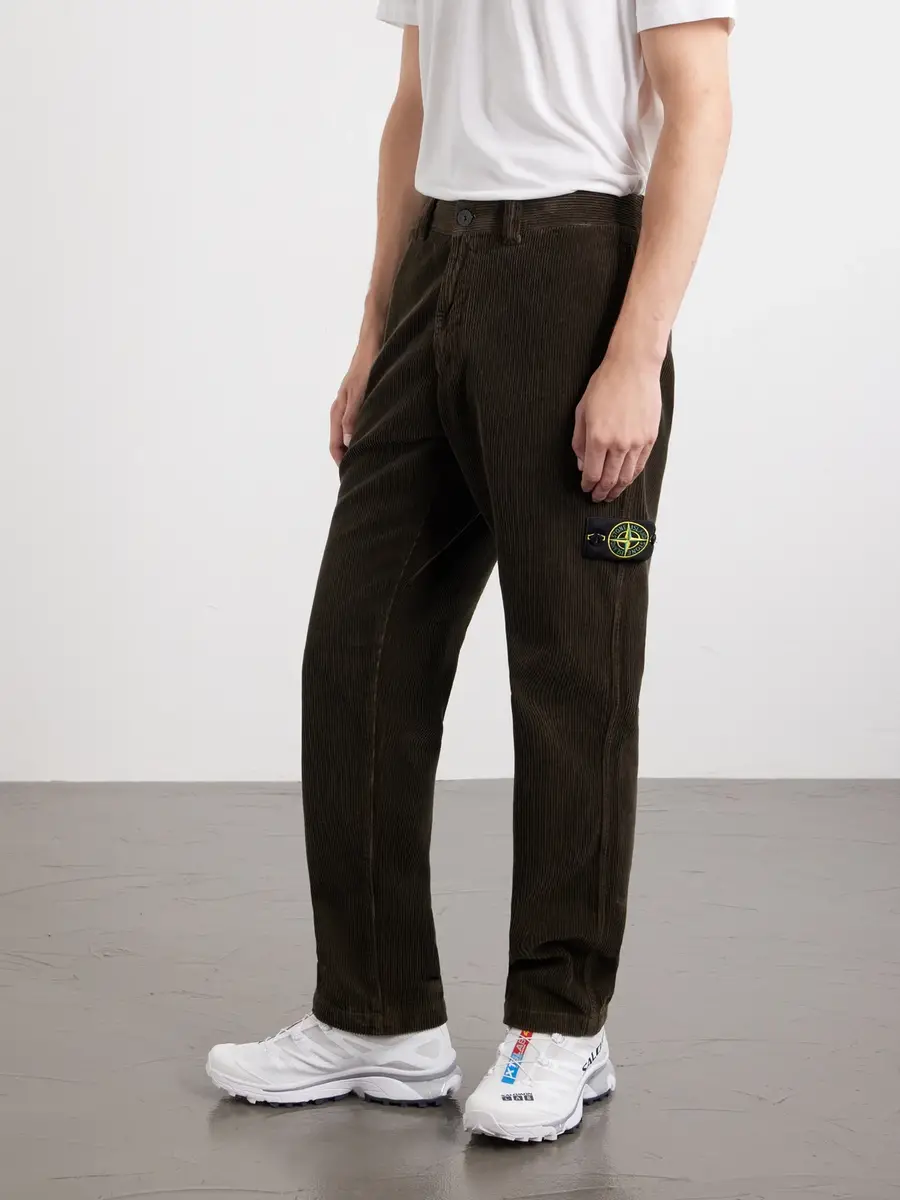 Stone Island Logo-Appliquéd Wide-Leg Cotton-Corduroy Trousers - Men | Thumbnail 3