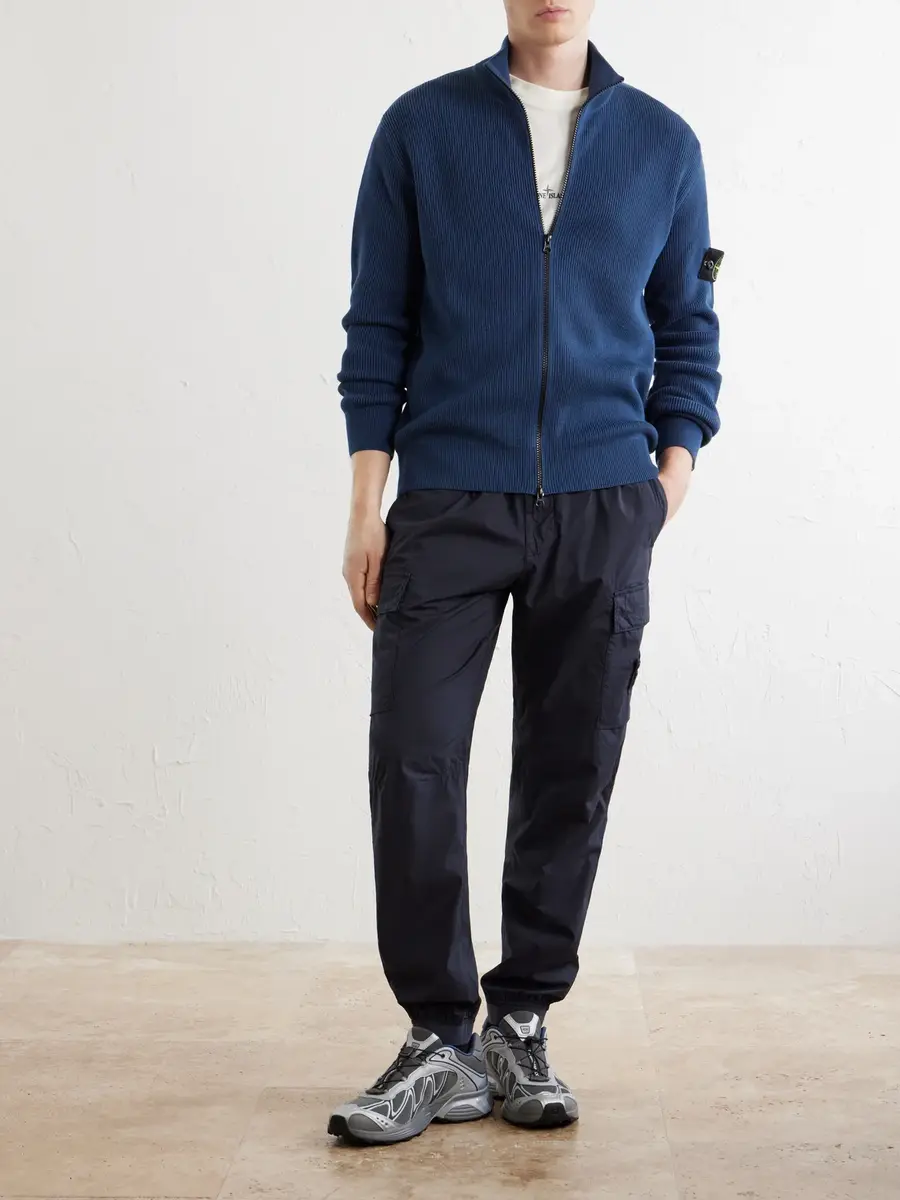 Stone Island Ribbed Organic Cotton Zip-Up Sweater - Men | Thumbnail 2