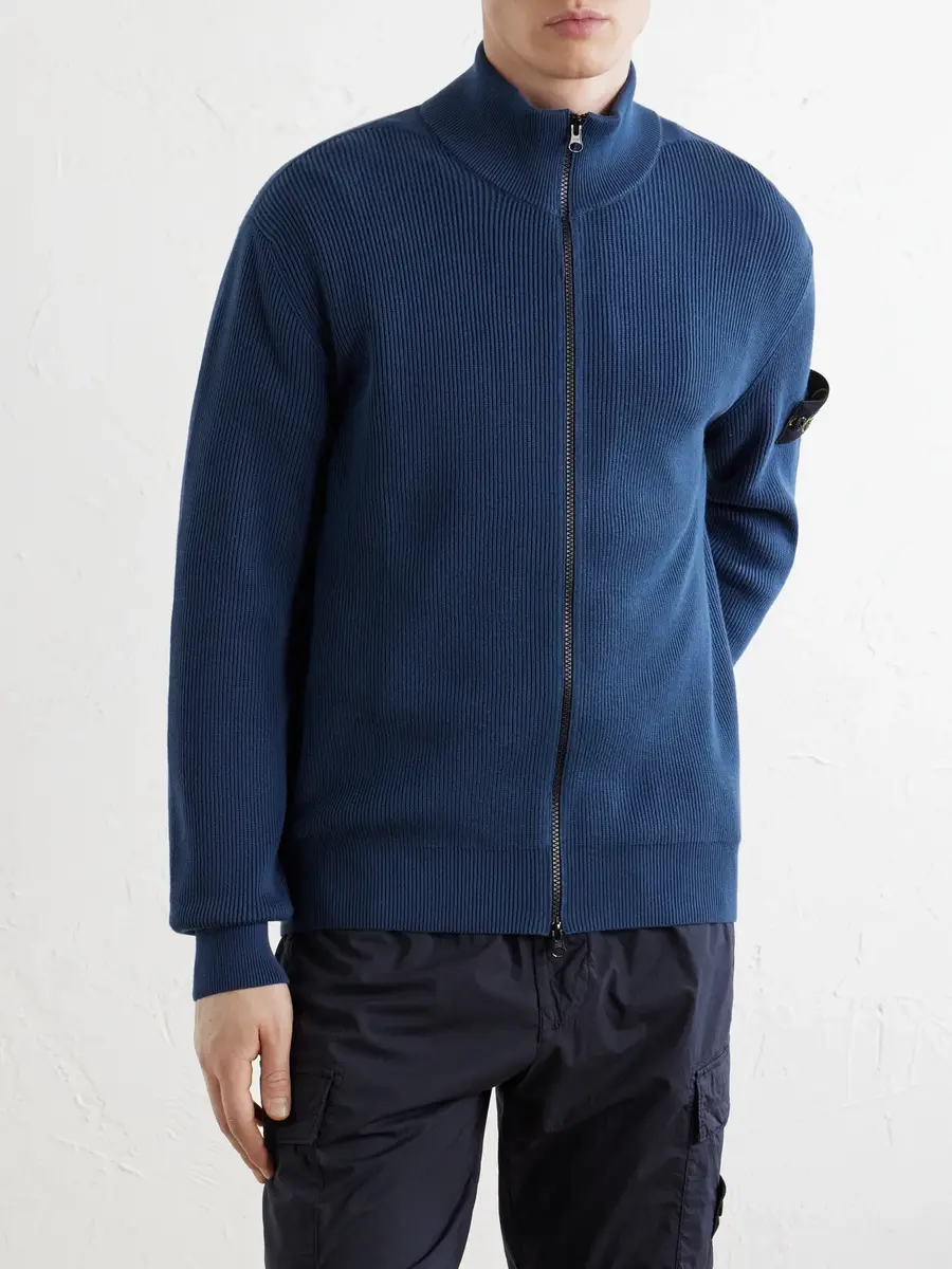 Stone Island Ribbed Organic Cotton Zip-Up Sweater - Men | Thumbnail 3