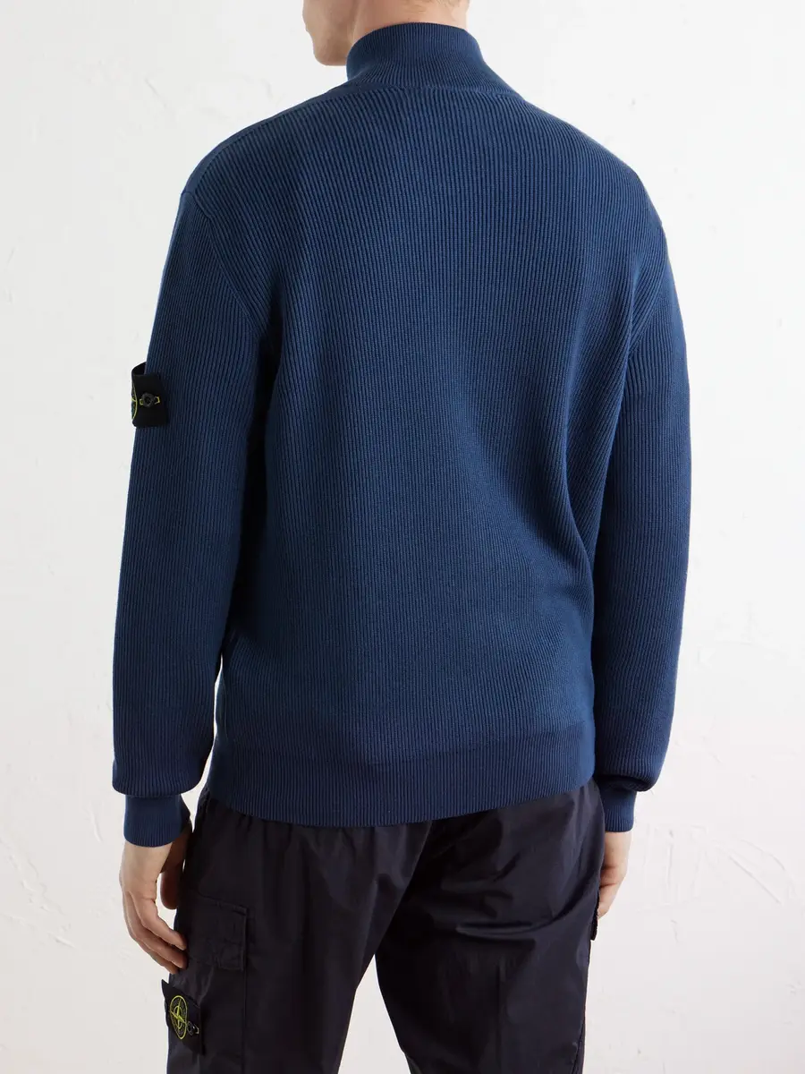 Stone Island Ribbed Organic Cotton Zip-Up Sweater - Men | Thumbnail 4