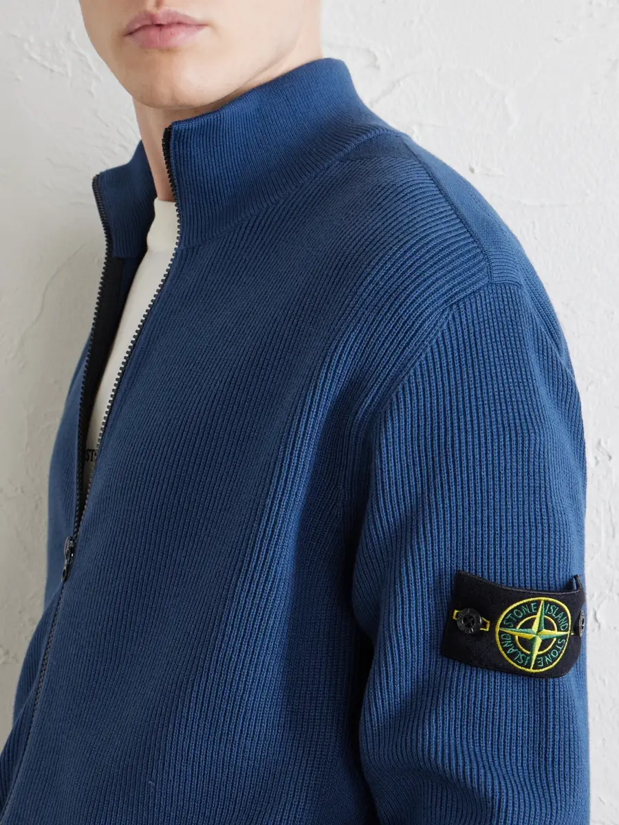 Stone Island Ribbed Organic Cotton Zip-Up Sweater - Men | Thumbnail 5