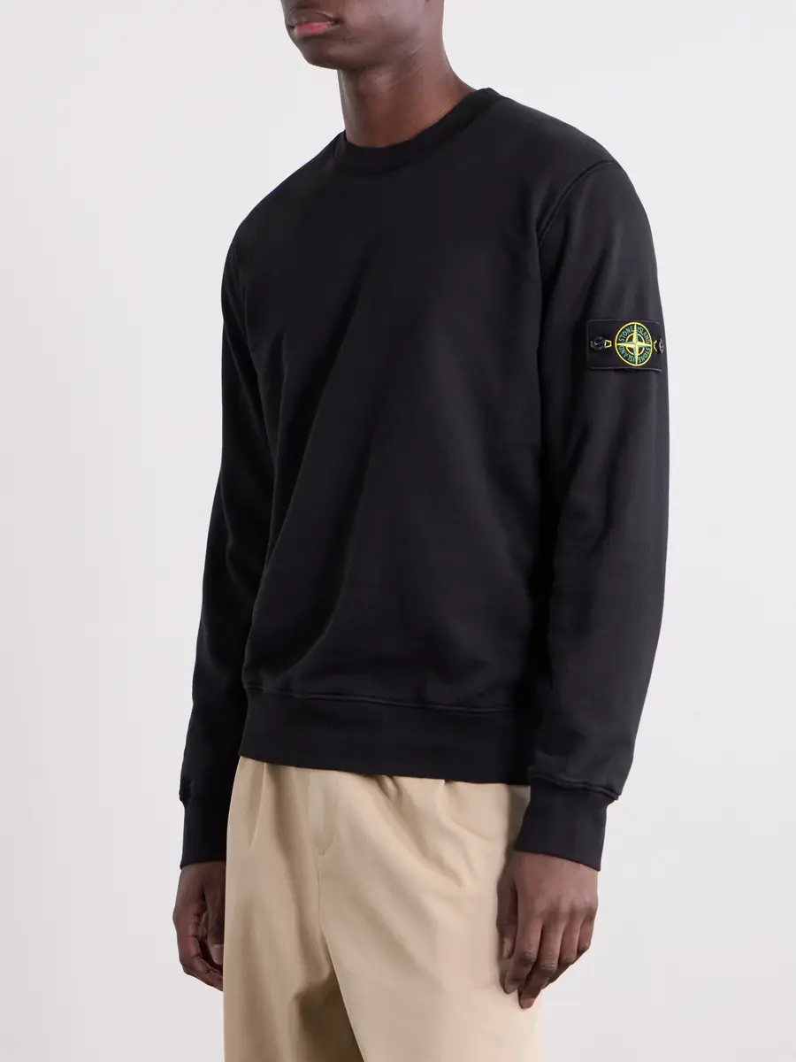 Stone Island Logo-Appliquéd Garment-Dyed Cotton-Fleece Sweatshirt - Men | Thumbnail 3