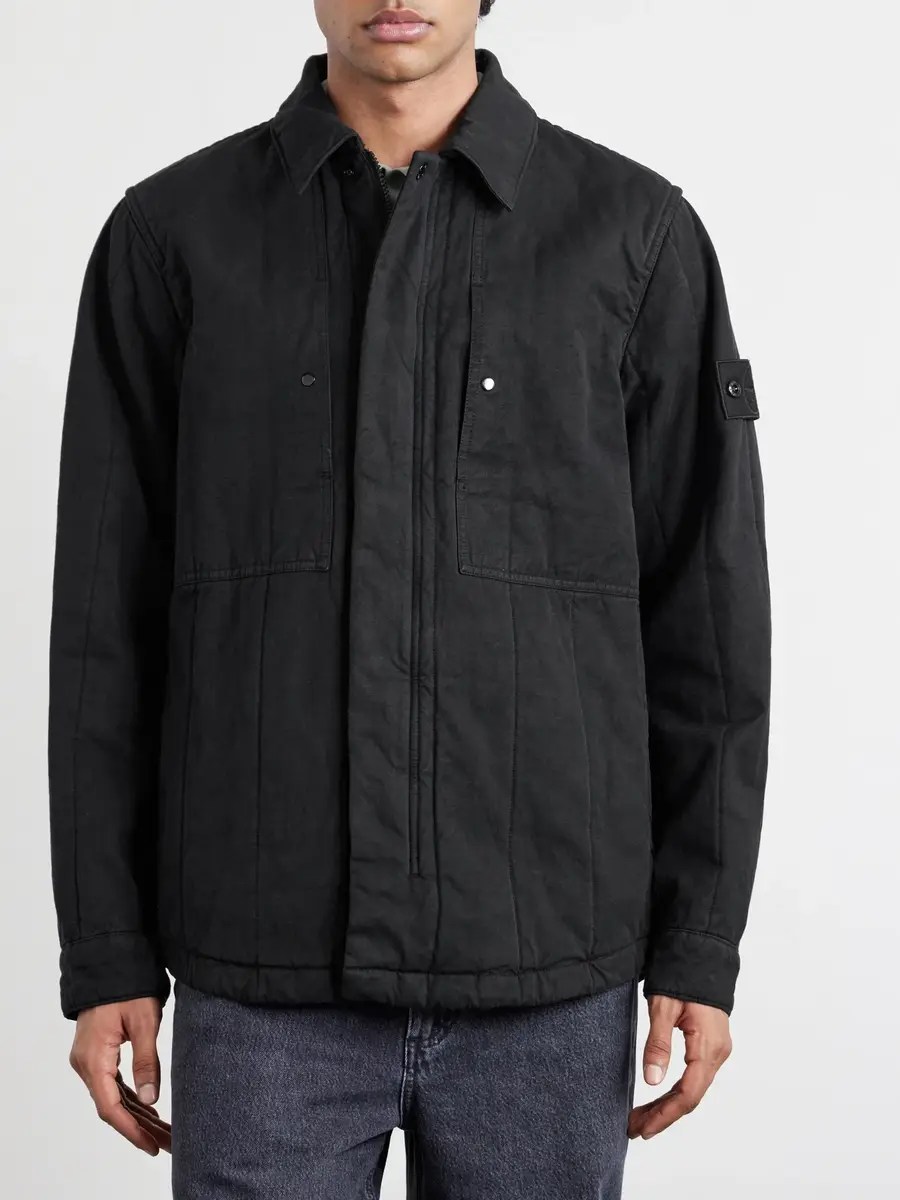 Stone Island GHOST Appliquéd Padded Cotton and Linen-Blend Primaloft® Overshirt - Men | Thumbnail 3