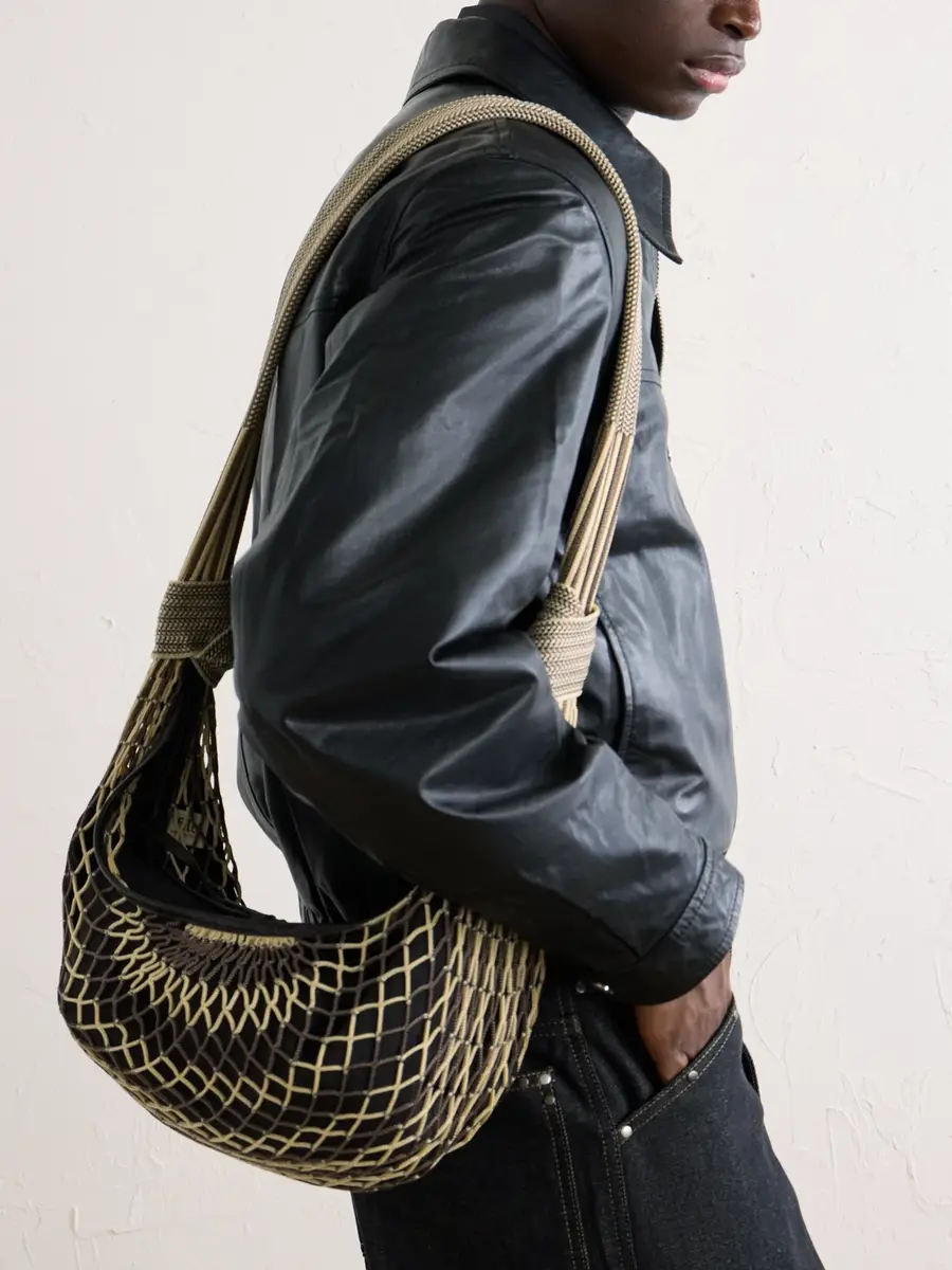 Lemaire Filt Croissant Leather-Trimmed Fishnet Messenger Bag - Men | Thumbnail 3 Lemaire Filt Croissant Leather-Trimmed Fishnet Messenger Bag - Men | Thumbnail 3