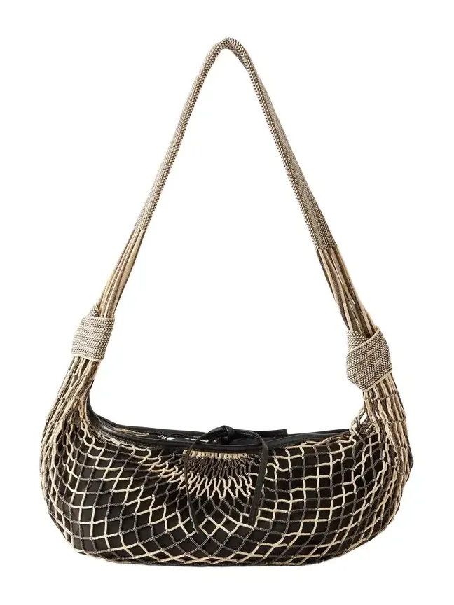 Lemaire Filt Croissant Leather-Trimmed Fishnet Messenger Bag - Men