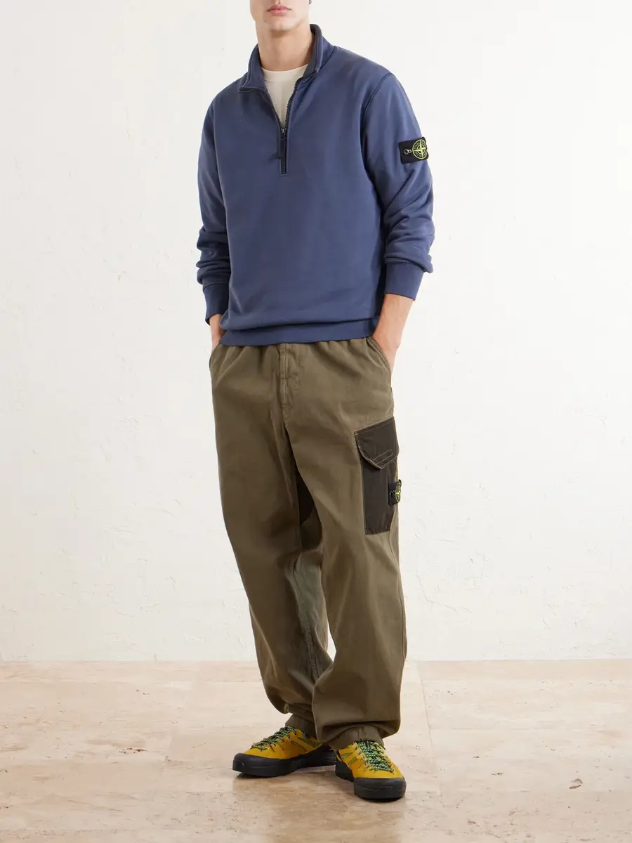 Stone Island Garment-Dyed Organic Cotton-Fleece Half-Zip Sweatshirt - Men | Thumbnail 2 Stone Island Garment-Dyed Organic Cotton-Fleece Half-Zip Sweatshirt - Men | Thumbnail 2