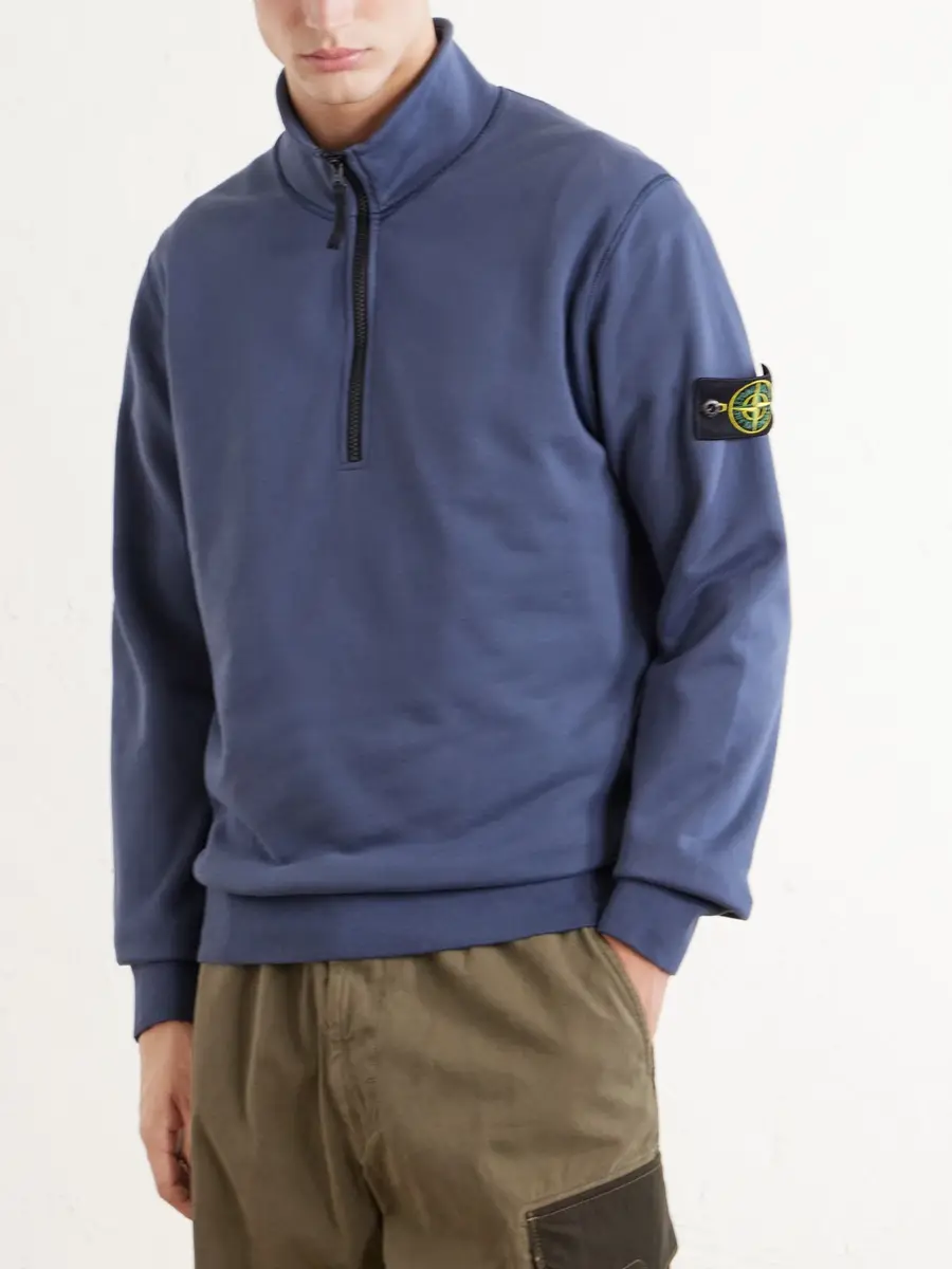 Stone Island Garment-Dyed Organic Cotton-Fleece Half-Zip Sweatshirt - Men | Thumbnail 3 Stone Island Garment-Dyed Organic Cotton-Fleece Half-Zip Sweatshirt - Men | Thumbnail 3