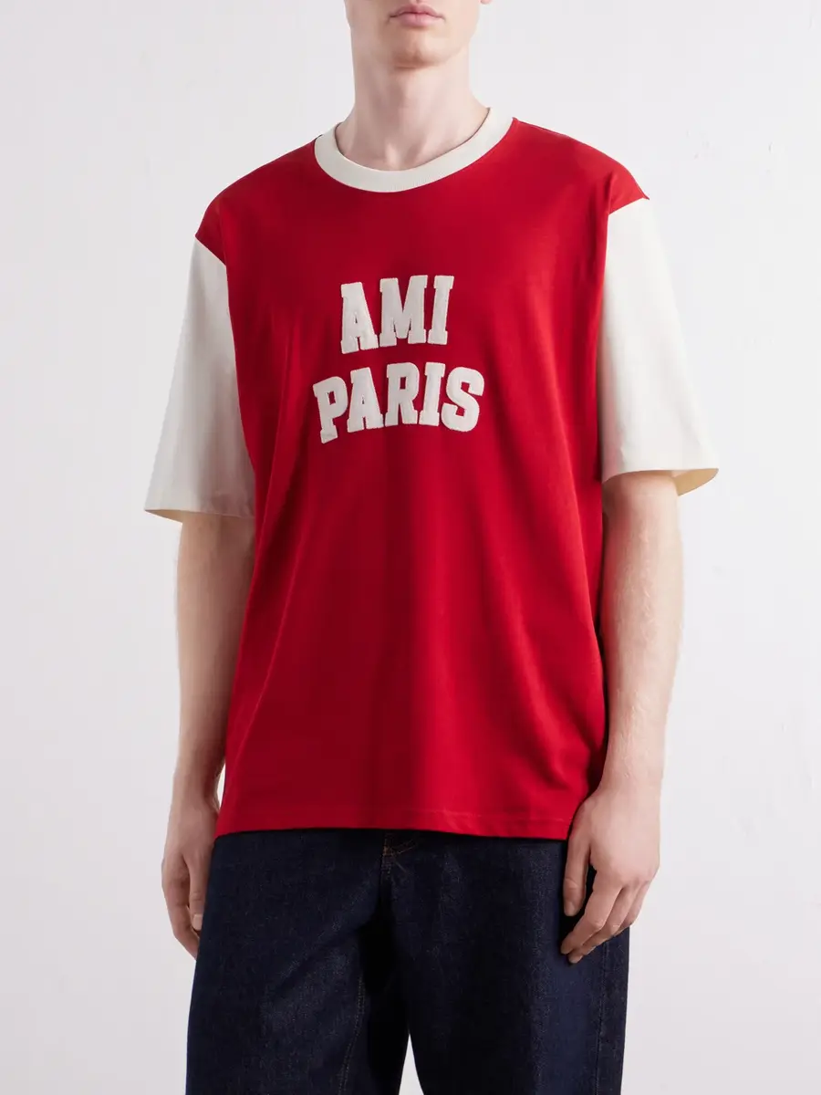 AMI PARIS Logo-Appliquéd Cotton-Jersey T-Shirt - Men | Thumbnail 3