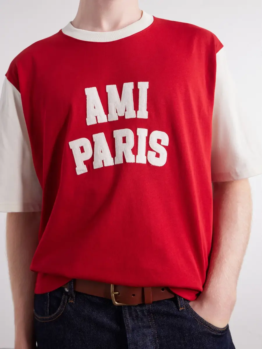 AMI PARIS Logo-Appliquéd Cotton-Jersey T-Shirt - Men | Thumbnail 5