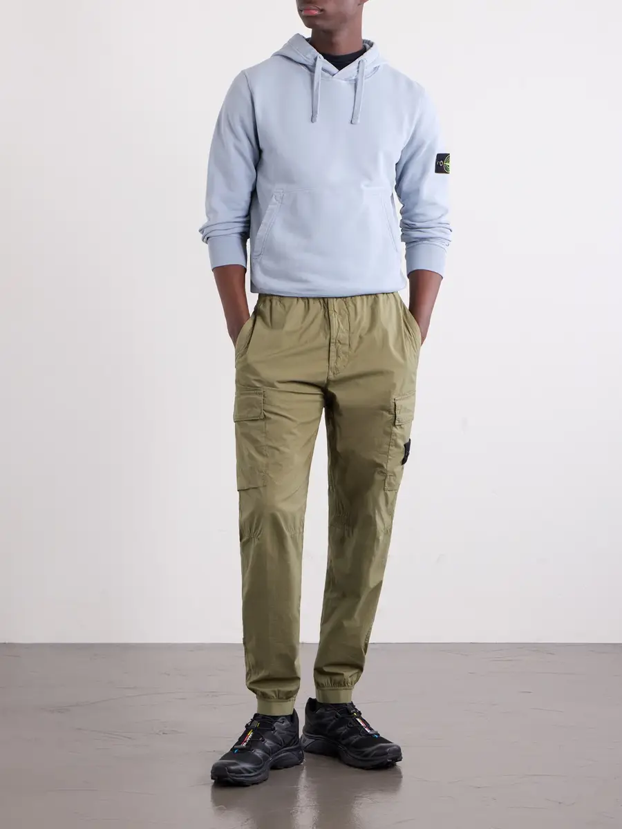 Stone Island Logo-Appliquéd Garment-Dyed Cotton-Fleece Hoodie - Men | Thumbnail 2 Stone Island Logo-Appliquéd Garment-Dyed Cotton-Fleece Hoodie - Men | Thumbnail 2